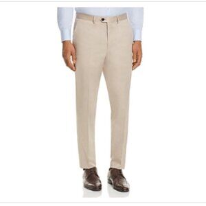 Hugo Solid Cotton Slim Fit Suit Pants Medium Beige 32R Trousers $175